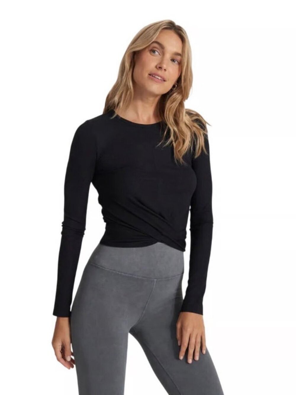 Vuori Cove Twist Long Sleeve Rib Tee Black Slim Fit Modal Stretch Top Size XL